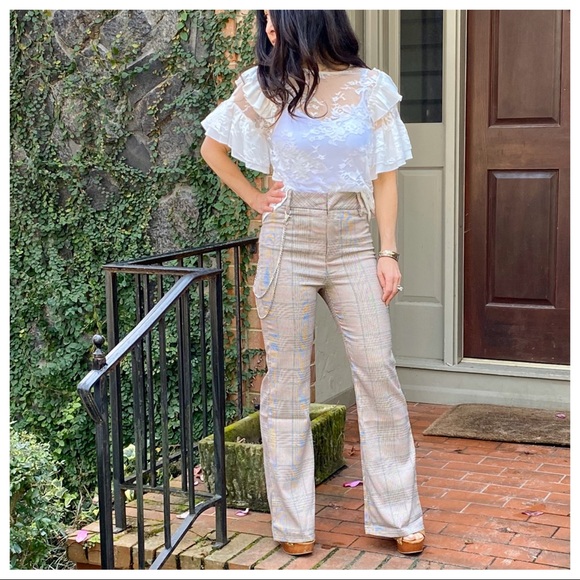 Taupe paid high waist wide leg pants - Picture 6 of 8